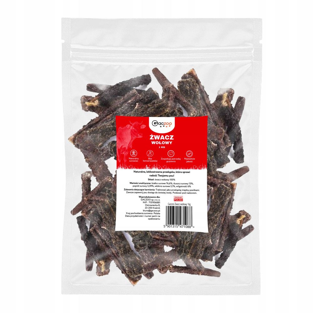 Przysmak dla psa Żwacz Wołowy 1 kg GACZOO naturalny gryzak smakołyk